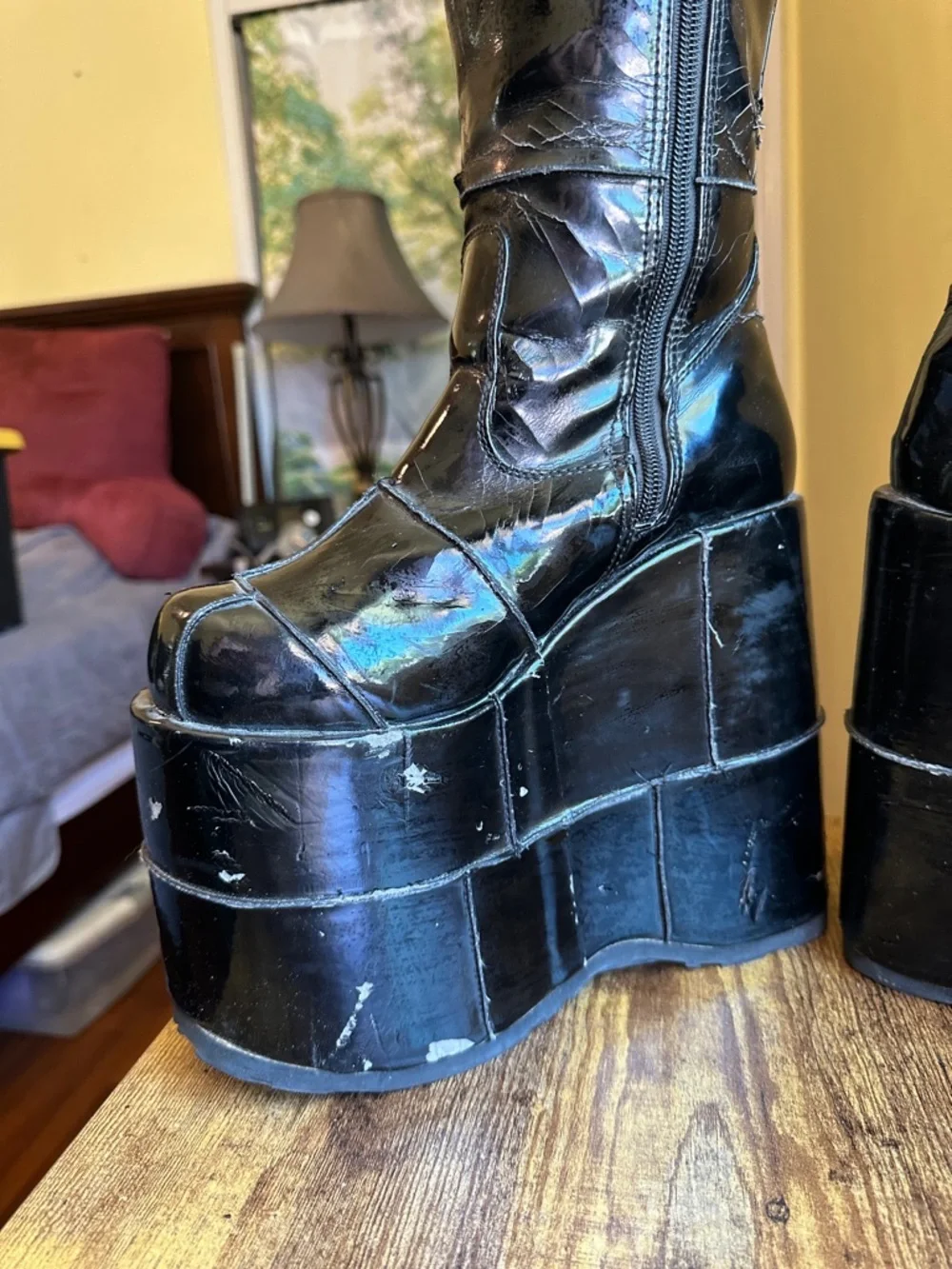 Demonia Super High Platform Black Knee High Boots rave edm edc festival heel